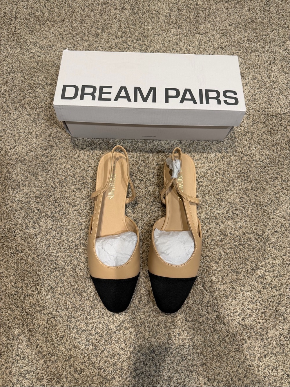 Dream Pairs Two-Tone Tan and Black Slingback Flats